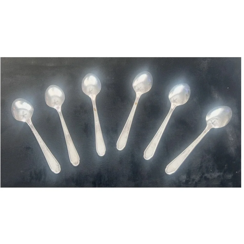 Vintage New England Silver Plate demitasse‎ spoons Set of 6 Art Deco Pattern